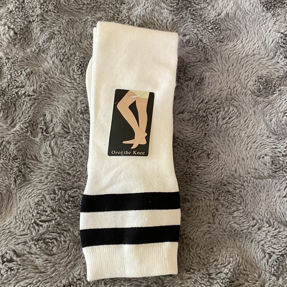 White & Black Over-the-Knee Socks - Classic Sport Stripe